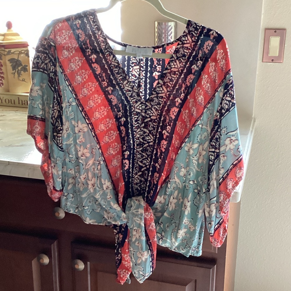Bohemian V-Neck Tie-Front Blouse